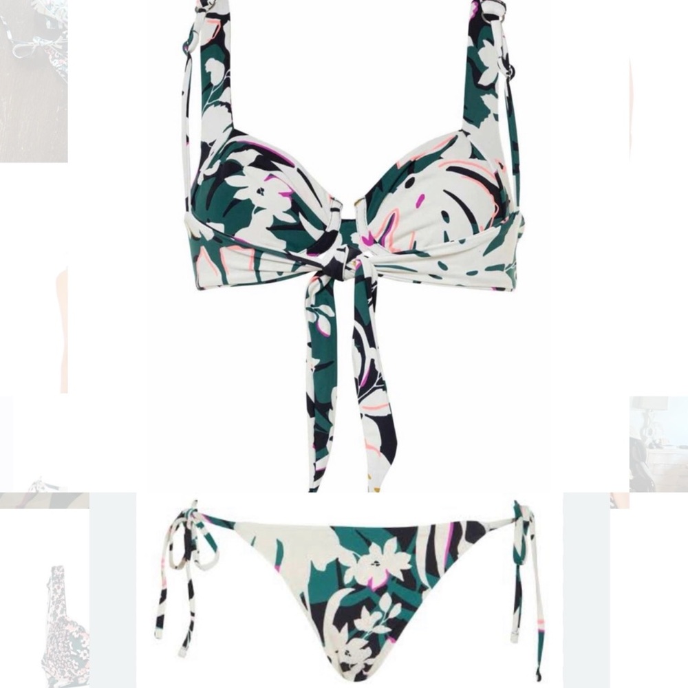 Maaji Tropical Leaves Archie Underwire Bikini Top L & Side Tie Bottom L